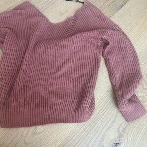 Love Tree Pink Off-the-Shoulder Sweater with Ribbed Knit